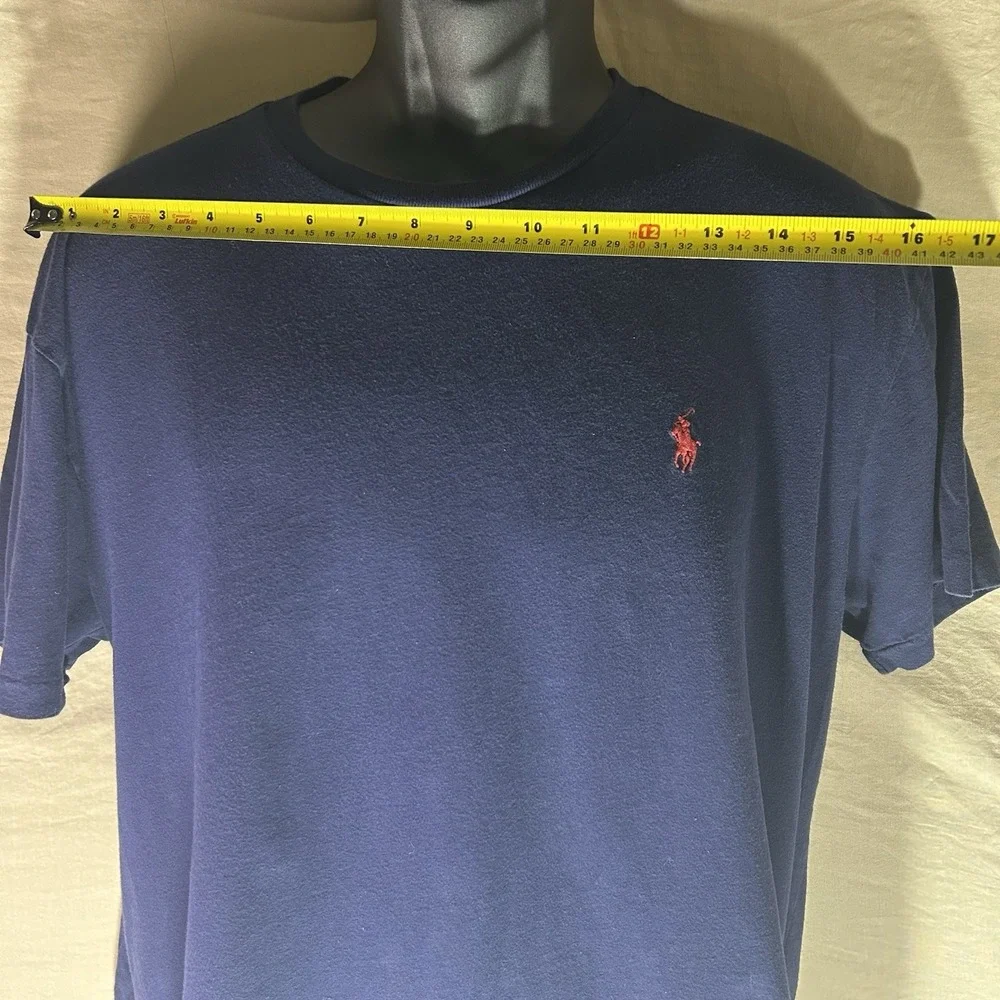 Polo Ralph Lauren T Shirt Mens Medium Navy Blue‎ Red Pony Logo Crewneck